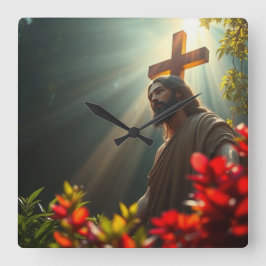 Jesus i Garden Wall Clock Fyrkantig Klocka