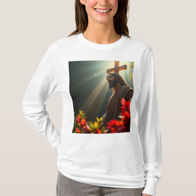 Jesus i Garden Women's Långärmad Tee Shirt (Framsida)