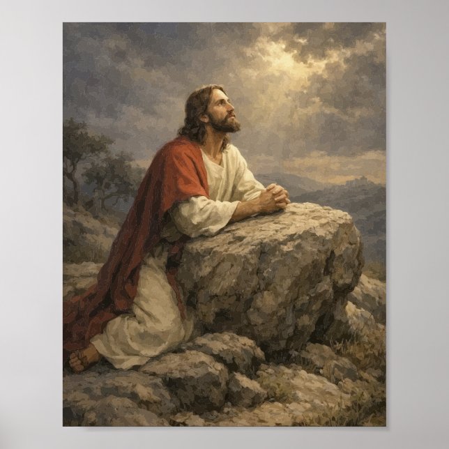 Jesus i Getsemane Bön Poster – Fredlig (Framsidan)