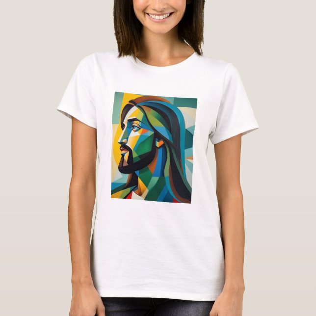 Jesus i grönt cubism 6 t shirt (Framsida)