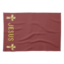 Jesus i Guld på Burgundy Kitchen Towels