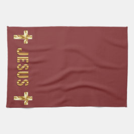 Jesus i Guld på Burgundy Kitchen Towels Kökshandduk