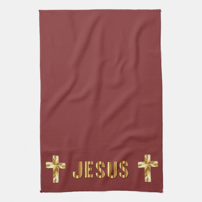Jesus i Guld på Burgundy Kitchen Towels Kökshandduk (Vertikal)