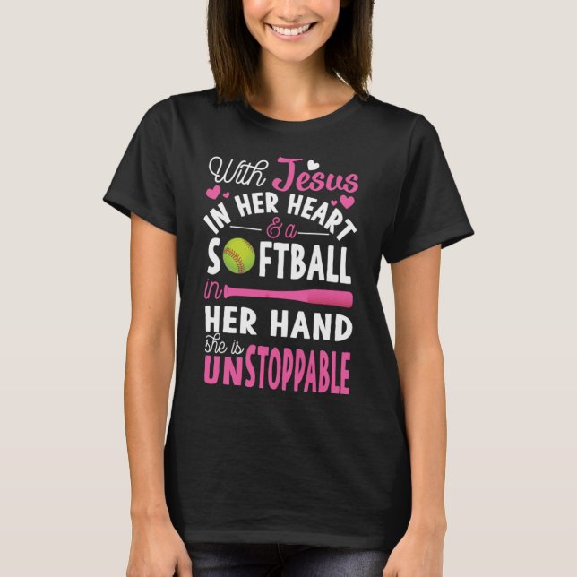Jesus i hennes hjärt-softball Hand Funny Pitcher G T Shirt (Framsida)