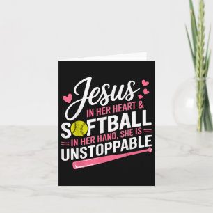 Jesus i hennes hjärta och softball i hennes hand S Kort