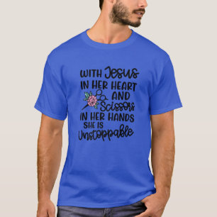 Jesus i hennes hjärtsax i hennes Händer Hairstyli T Shirt
