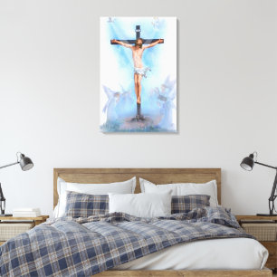 Jesus i kor med fåglar Wrapped Canvas