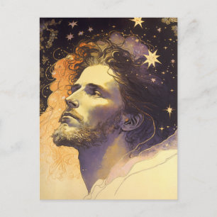 Jesus i kosmos av Mucha AI-genererad konst Vykort