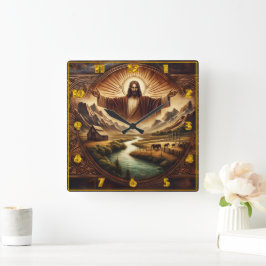 Jesus i Majestic Ligcape vid Soluppgång Fyrkantig Klocka