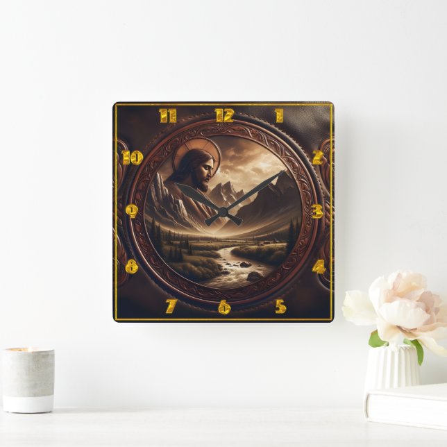 Jesus i Majestic Mountain Ligcape på Dusk Fyrkantig Klocka (Hem)