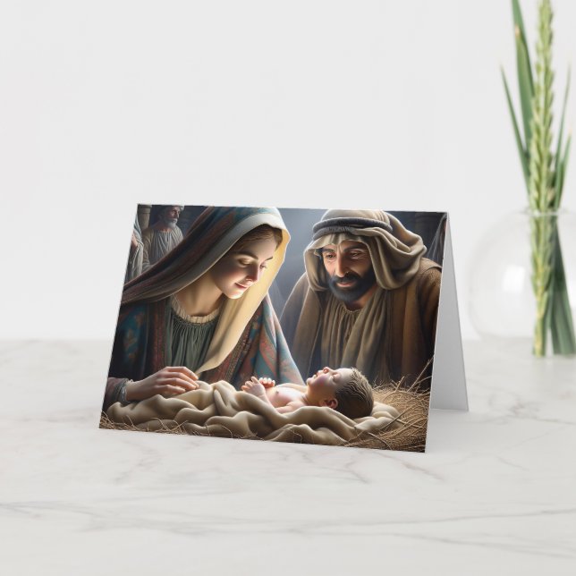 Jesus i Manger | Religiösa jul Kort (Framsida)