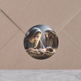 Jesus i Manger Runt Klistermärke