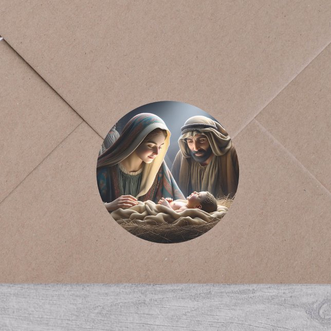 Jesus i Manger Runt Klistermärke (Skapare uppladdad)