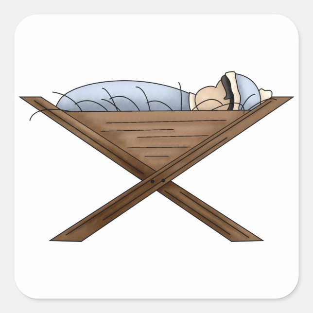 Jesus i Manger Stickers Fyrkantigt Klistermärke (Framsida)