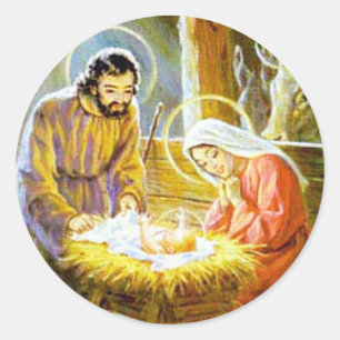 Jesus i Mangerjulnativityen Runt Klistermärke