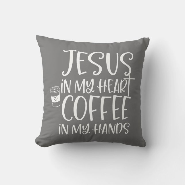 Jesus i mitt hjärtekaffe i Händer Kudde (Framsida)