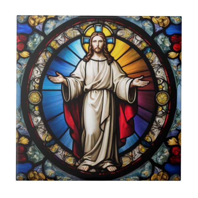 Jesus i nedfläckad stil kakelplatta (Framsidan)