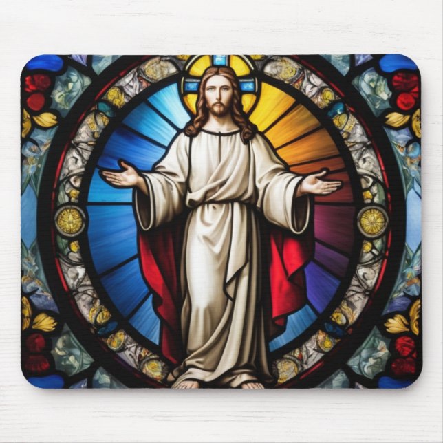 Jesus i nedfläckad stil musmatta (Framsidan)