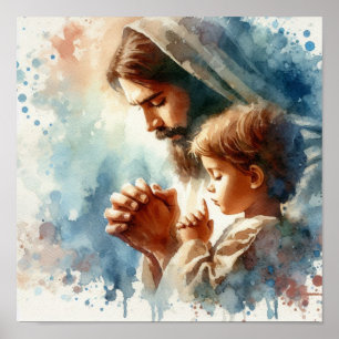 Jesus i Prayer Watercolor Poster