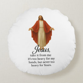 Jesus i rött och vitt rund kudde