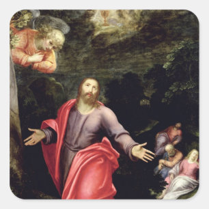 Jesus i trädgården av oliv, c.1590-95 fyrkantigt klistermärke