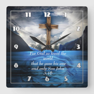 Jesus i vatten John 3:16 Fyrkantig Klocka