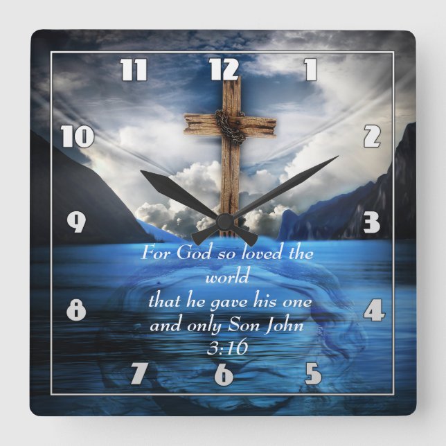 Jesus i vatten John 3:16 Fyrkantig Klocka (Framsida)