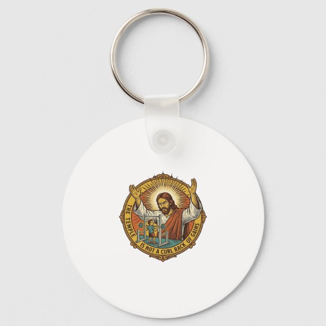 Jesus Ilsken Bicepscurls Squat Rack Gym Irritation Nyckelring (Framsida)