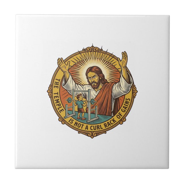 Jesus Ilskna Bicepscurls Squat Rack Gym irritation Kakelplatta (Framsidan)