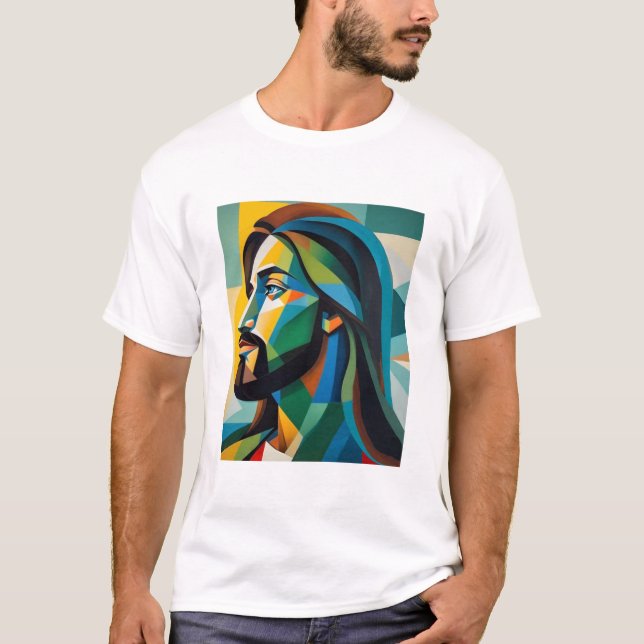 Jesus in green cubism 6 t shirt (Framsida)