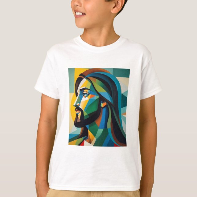 Jesus in green cubism 6 t shirt (Framsida)