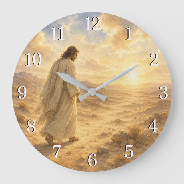 Jesus in the Desert Wall Clock — Inspirational Des Stor Klocka (Framsida)