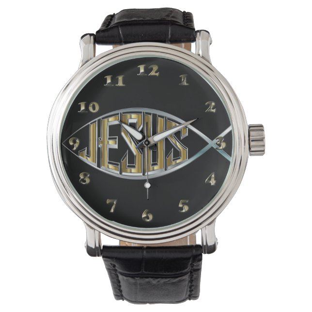 Jesus inom en fisksymbol armbandsur (Framsida)