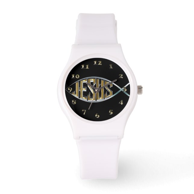 Jesus inom en fisksymbol armbandsur (Framsida)