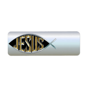 Jesus inom ett fisksymbol returadress etikett