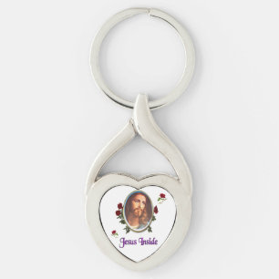 Jesus inuti twisted heart silverfärgad nyckelring