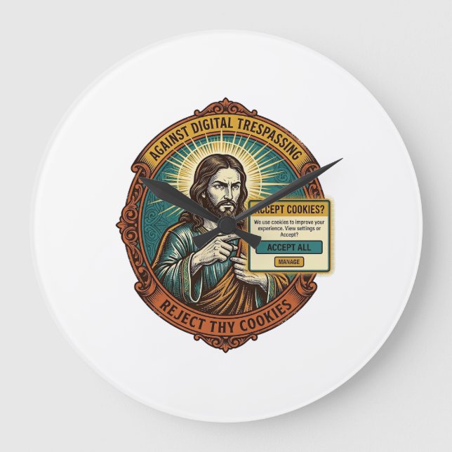 Jesus Irriterande Acceptera Cookies Popup Internet Stor Klocka (Framsida)