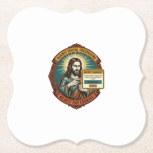 Jesus Irriterande Acceptera Cookies Popup Internet Underlägg Papper (Framsida)