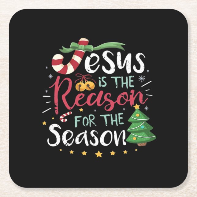 Jesus Is For Season Cane Christmas - Tis The Seaso Underlägg Papper Kvadrat (Framsidan)