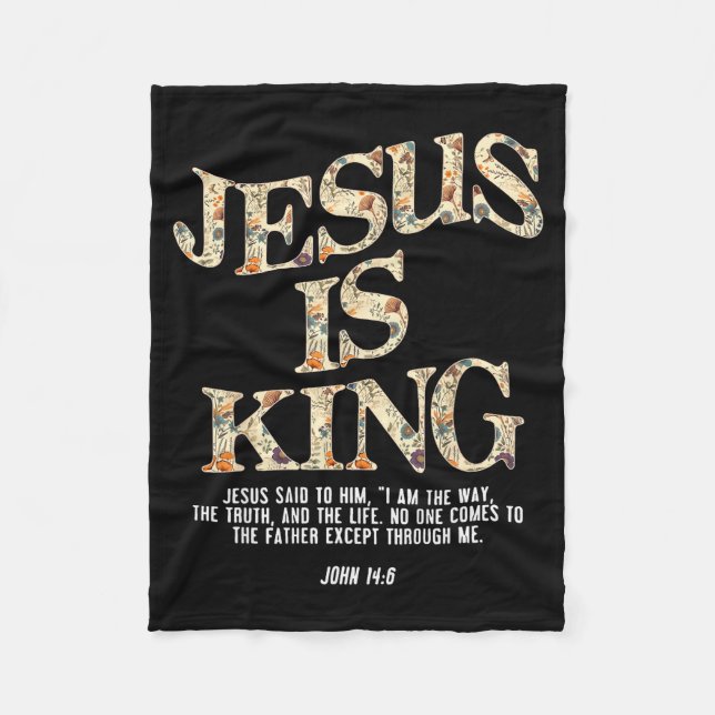 Jesus Is King Christian Cross God Faith Bible Reli Fleecefilt (Framsidan)