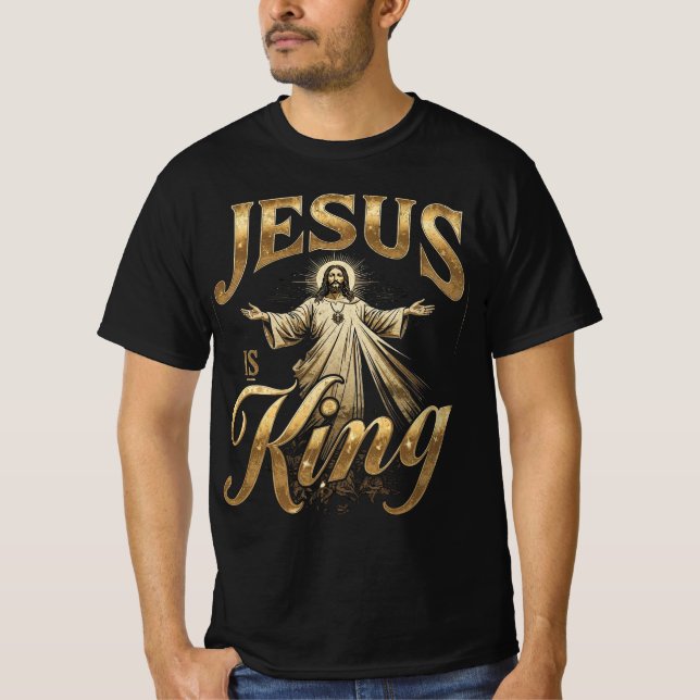 Jesus Is King Elegant Gold Script Christian T Shirt (Framsida)