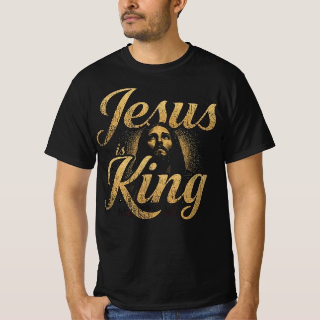 Jesus Is King Fetstil Kristet Typografi T Shirt (Framsida)