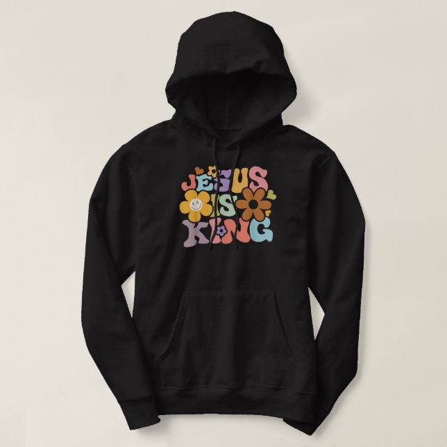 Jesus Is King Flower Hippie Colorful Hoodie (Design framsida)