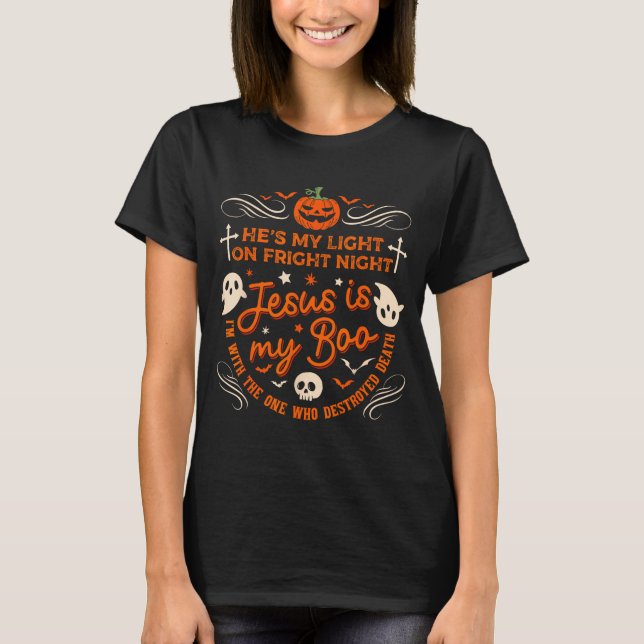 Jesus Is My Boo Christian Halloween Ghost Pumpkin  T Shirt (Framsida)
