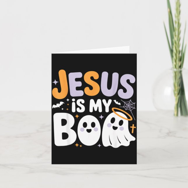 Jesus Is My Boo Cute Christian Halloween Ghost Fun Kort (Framsida)