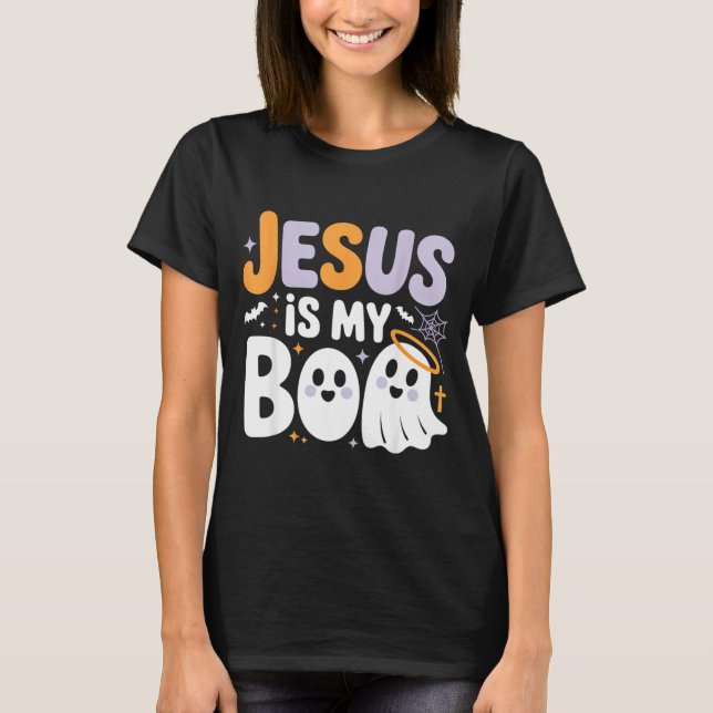Jesus Is My Boo Cute Christian Halloween Ghost Fun T Shirt (Framsida)