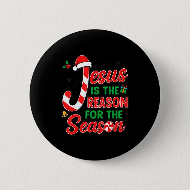 Jesus Is Reason For Season Christian Christmas Pjs Knapp (Framsida)
