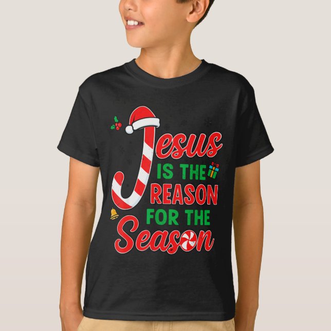 Jesus Is Reason For Season Christian Christmas Pjs T Shirt (Framsida)