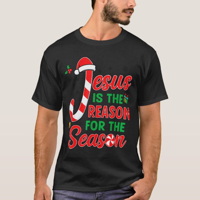 Jesus Is Reason For Season Christian Christmas Pjs T Shirt (Framsida)