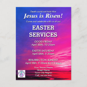 JESUS IS RISEN Påsk Church Services-inbjudan Inbjudan Vykort